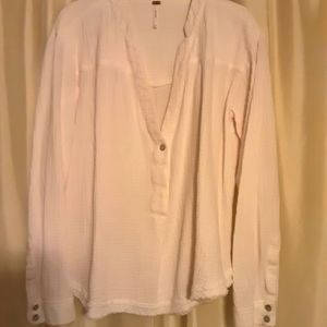 Free People White Raw Edge Top